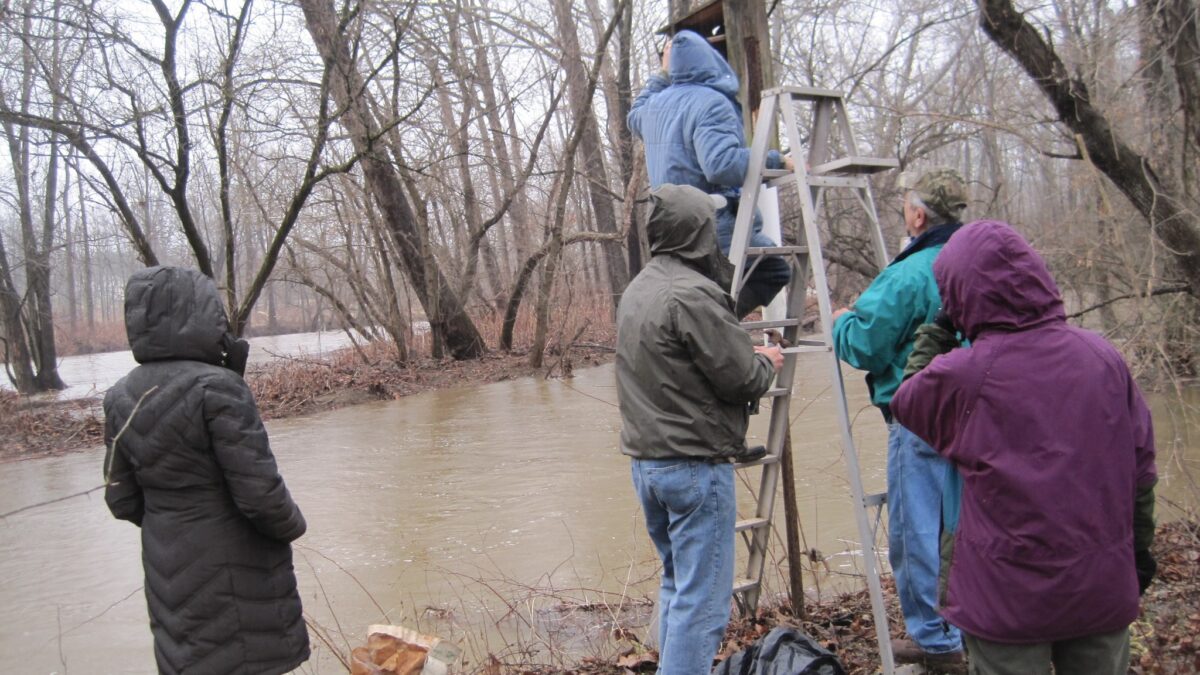 People at a Creek on Dreibelbis Farm during a Winter walk