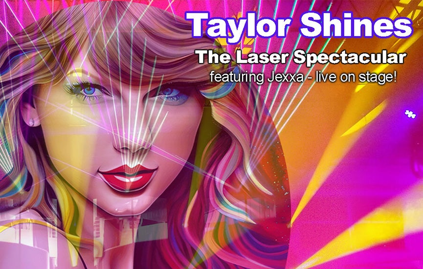 Taylor Swift illustrated face on Taylor Shines: The Laser Spectacular banner